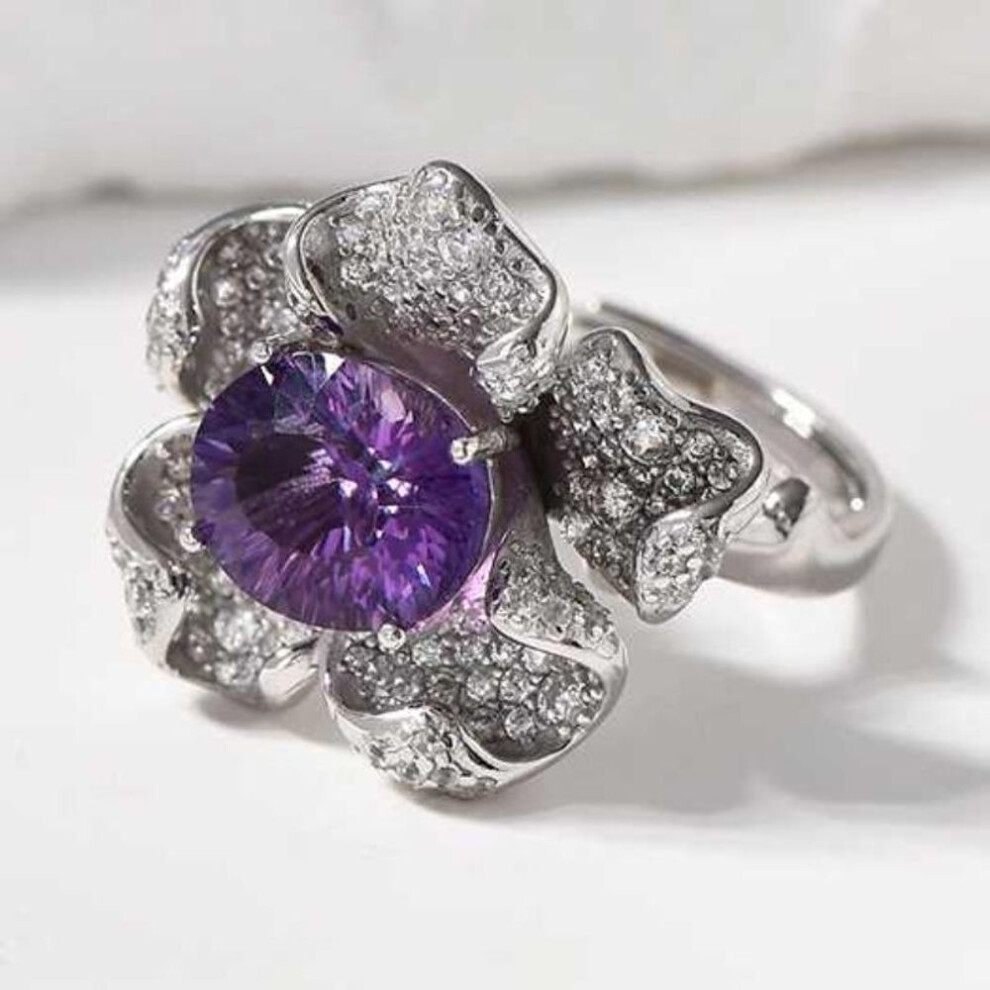 (purple, Open) Sace Gems 925 Sterling Silver Resizable Luxury Natual Amethyst Rings For Women Engagement Cocktail Party Fine Jewelry Gift