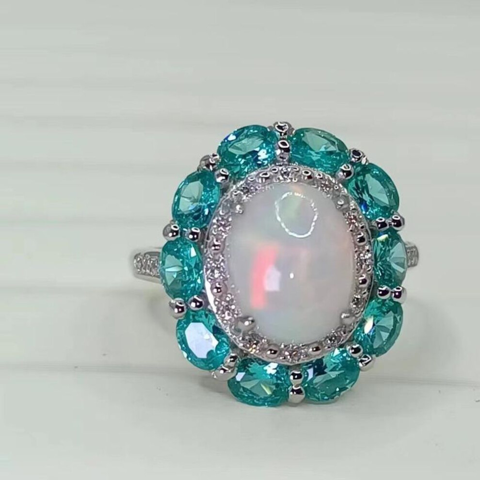 (white, Open) Sace Gems 925 Sterling Silver 8*10mm Natural Opal Luxury Rings For Women Created Wedding Engagement Party Fine Jewelry