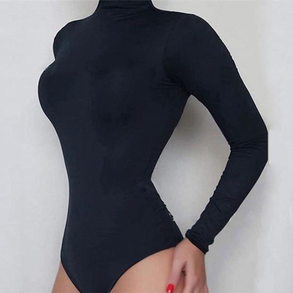 (black, S) Clothes Long Sleeve Women&apos;s Turtleneck Bodysuit Slim Solid Skinny Sexy Fashion Underwears