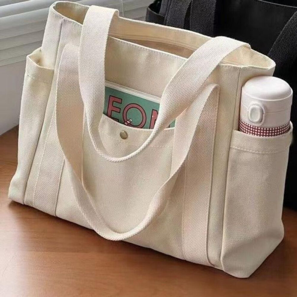 (white) Large Capacity Canvas Tote Bags For Work Commuting Carrying Bag College Style Student Outfit Book Shoulder Bag