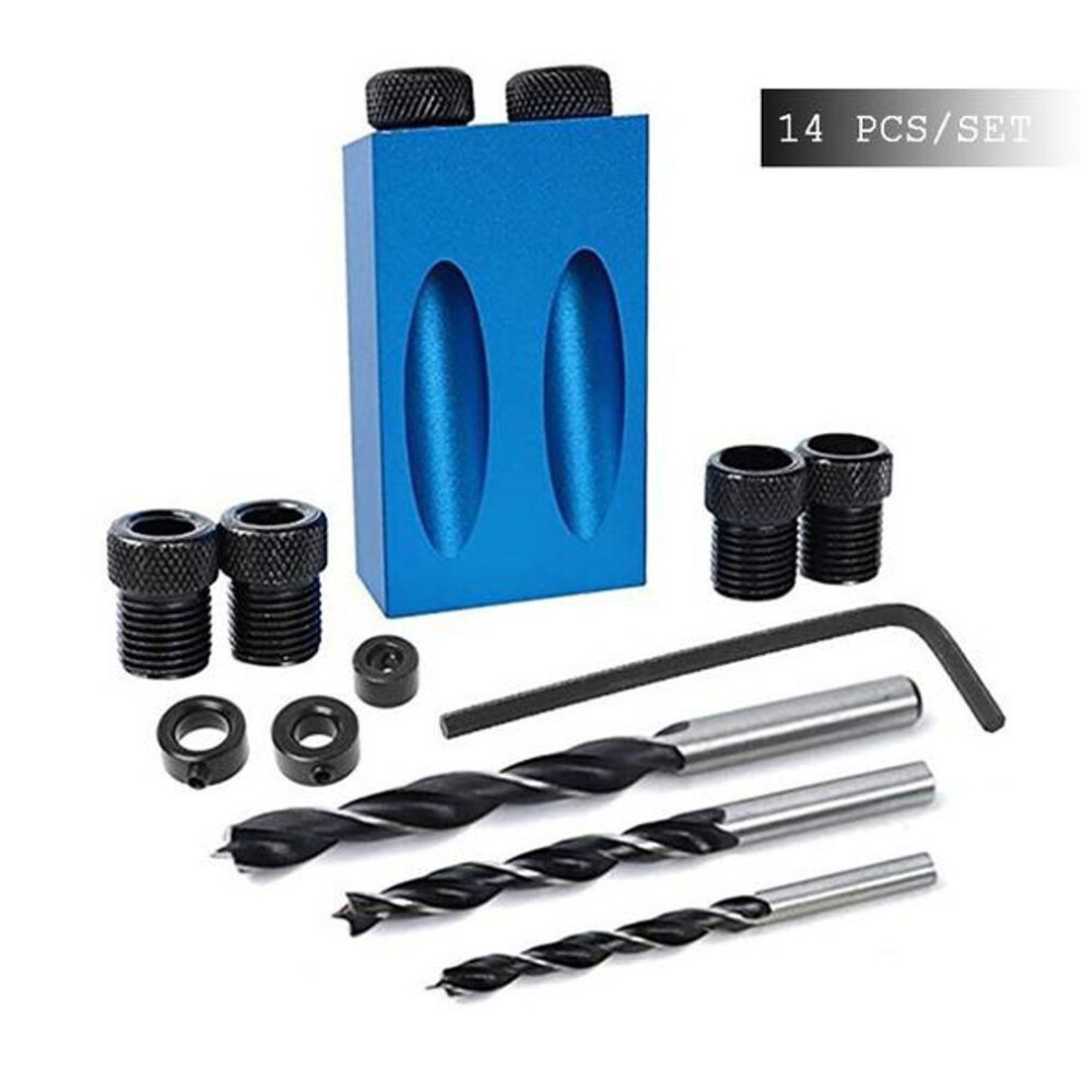 (blue) 14pcs/set Pocket Hole Jig Kit Screwdriver Step Drill Bit Woodworking Joinery Tool