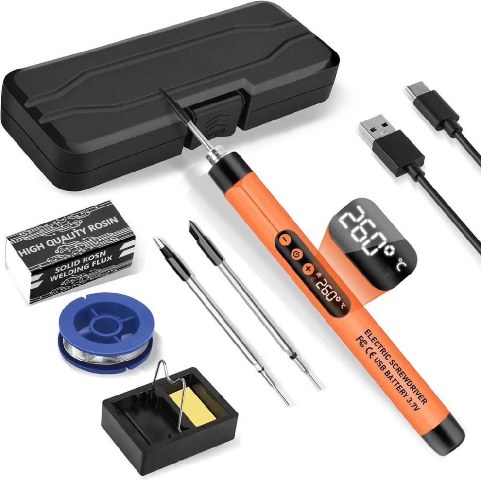(orange) 1pc Mini Cordless Soldering Iron Kit Usb Portable Soldering Iron With Lcd Digital Adjustable Temperature Soldering Gun Kit