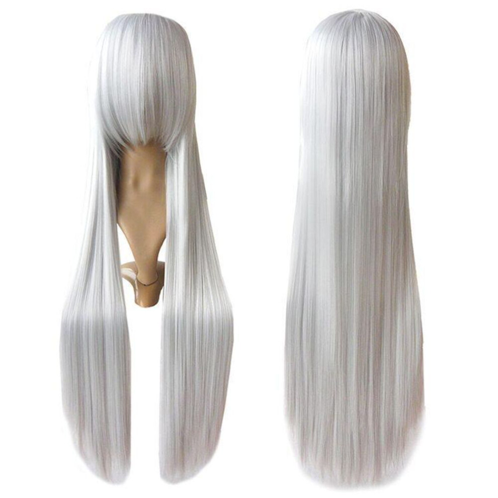 (white, 100cm) Fashion Women Lady White Long Straight Hair Full Wigs Cosplay Party Anime Wig 100cm