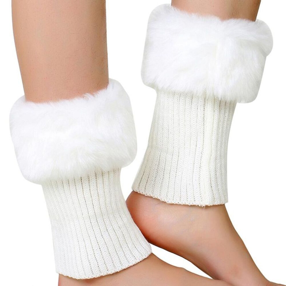 (white, One Size) Faux Fur Solid Boot Knit Cuffs Boot Topper For Women Knitted Winter Ladies Comfy Knit Leg Warmers