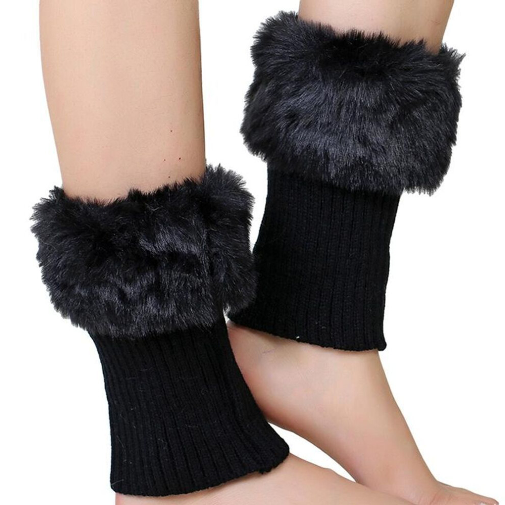 (black, One Size) Faux Fur Solid Boot Knit Cuffs Boot Topper for Women Knitted Winter Ladies Comfy Knit Leg Warmers