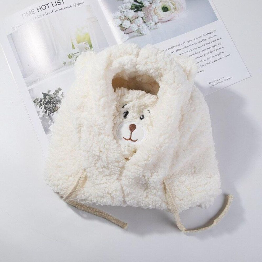 (white, 56-58cm) Cartoon Bear Ear Lamb Beanie Hat With Mask Warm Balaclava Winter Thickened Ear Protection Autumn Skullies Beanies For Women Girl