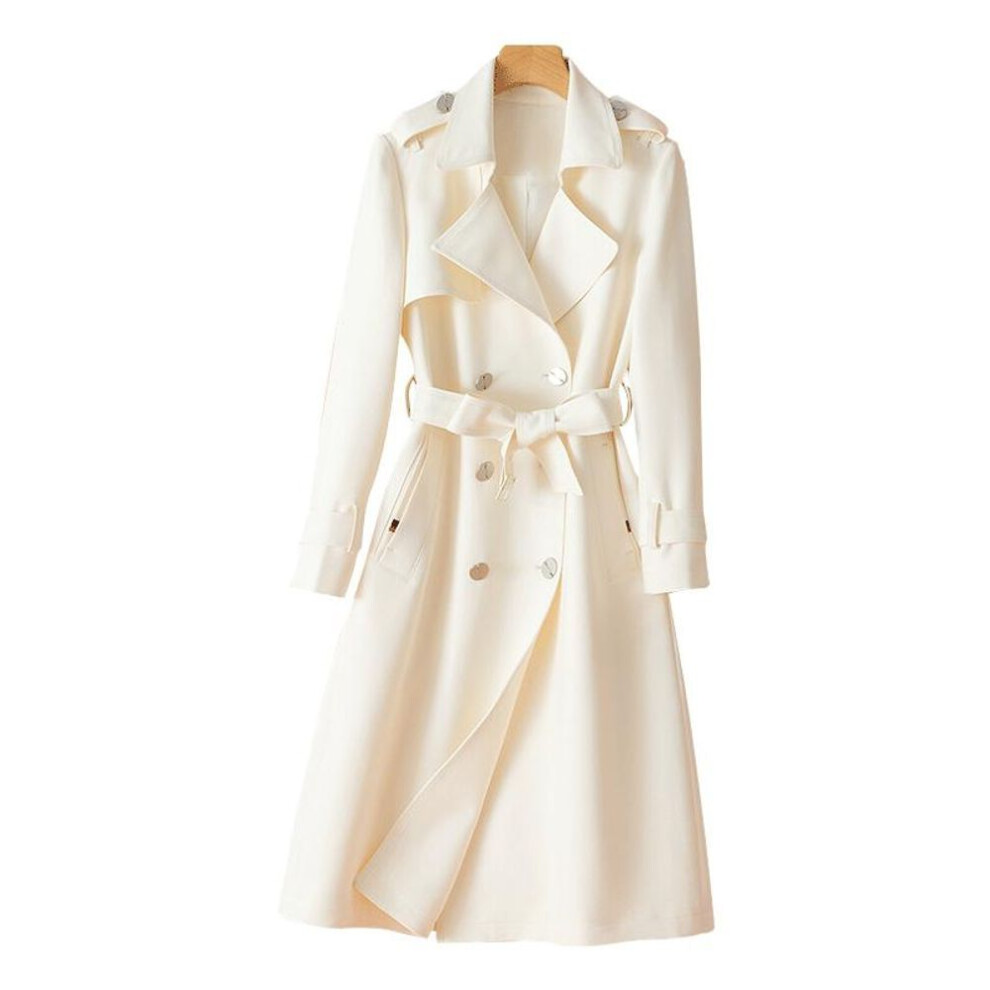 (beige, M) High Quality Beige Long Windbreaker Woman Jackets With Belt Streetwear Trench Coat Feminino