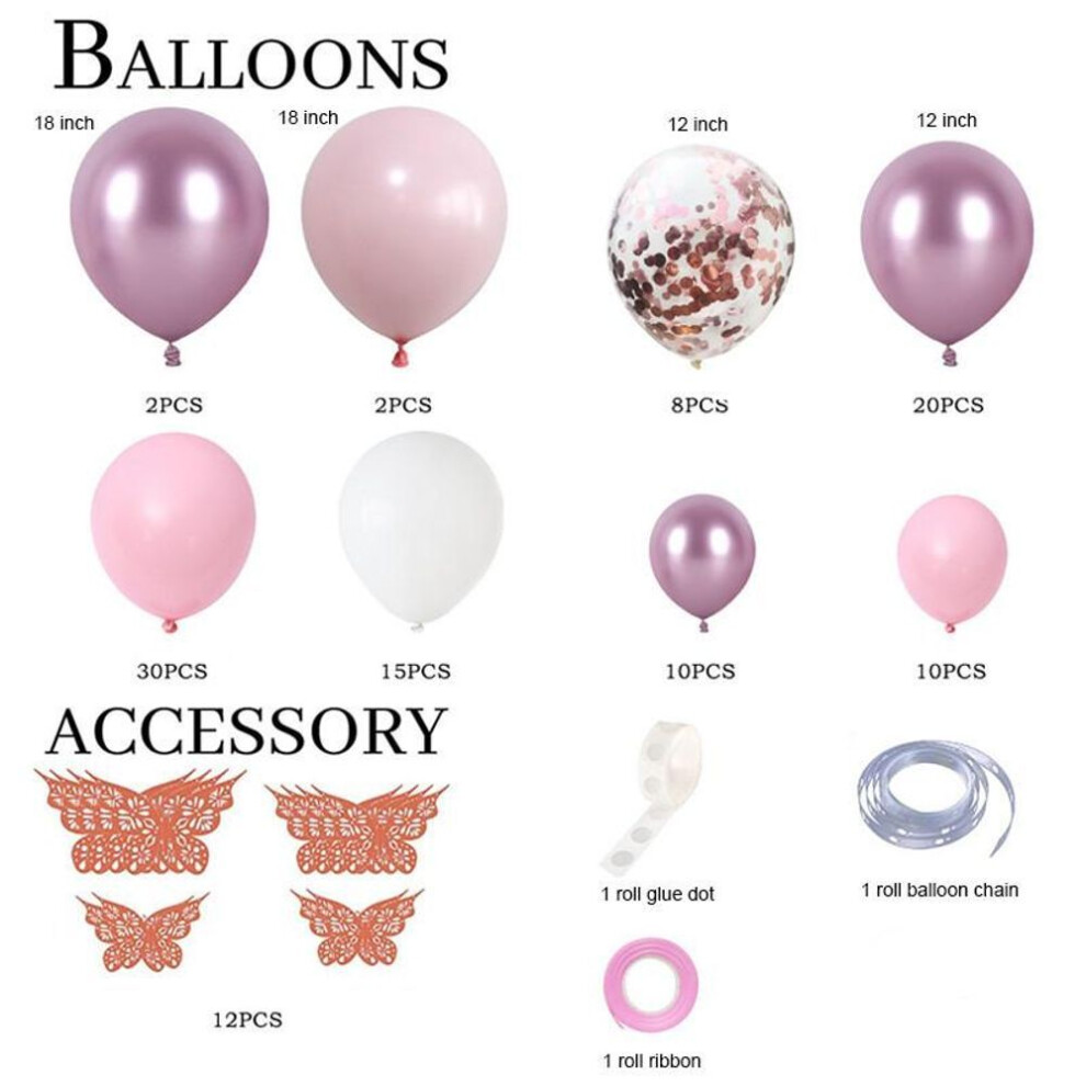 (112pcs/set) 112pcs/set White Metal Pink Balloons Garland Arch Rose Gold Confetti Balloon Baby Shower Girl Birthday Wedding Party Decorations