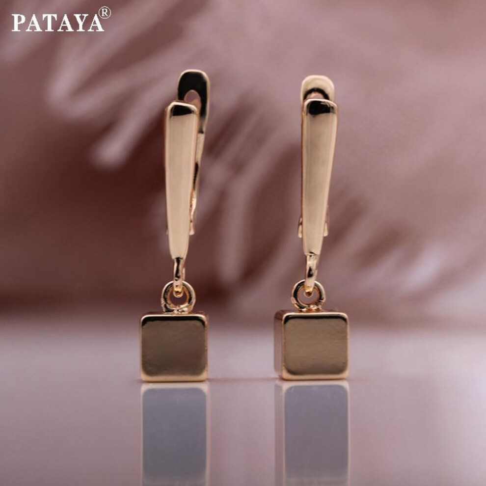 Pataya Rose Gold Color Square Cube Long Drop Earrings Women Unique High Quality Daily Metal Unusual Earrings