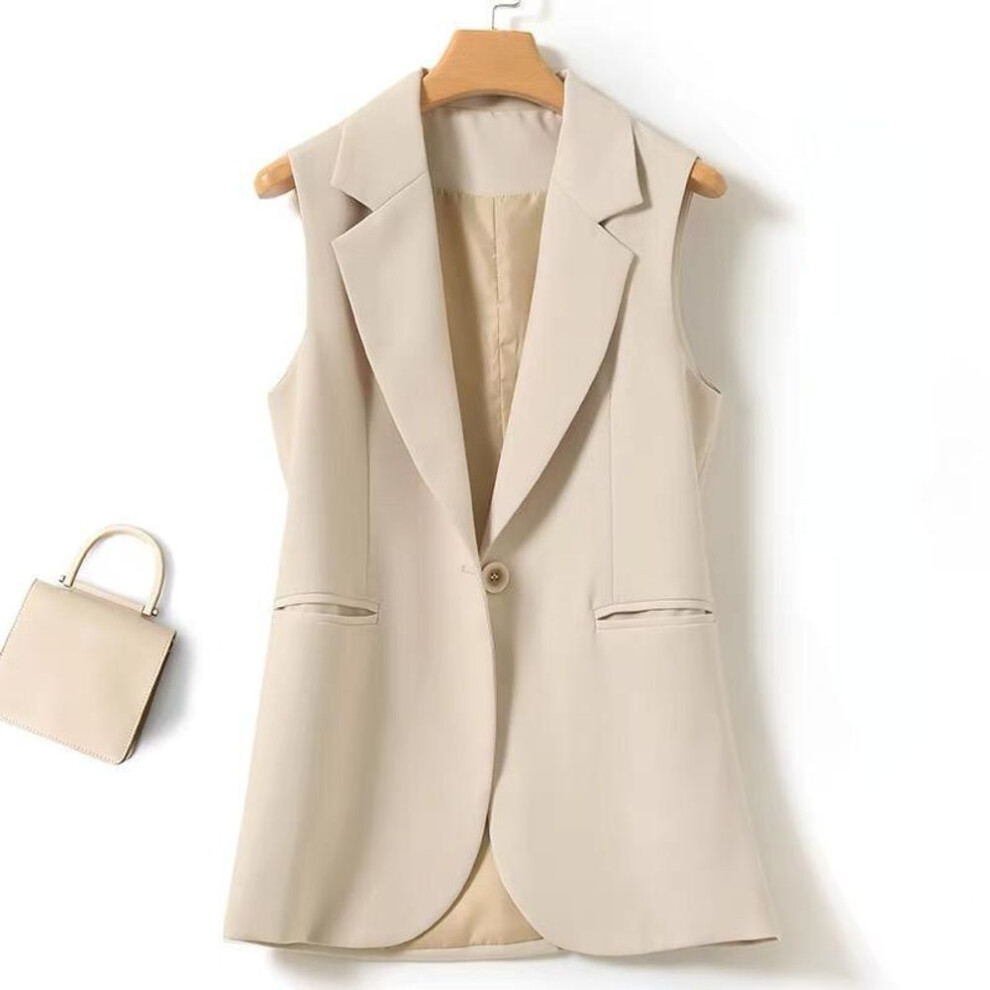 (beige, XXXL) All Season Can Wear Split Back White Women Suit Vest Korean Design Outerwear Coats