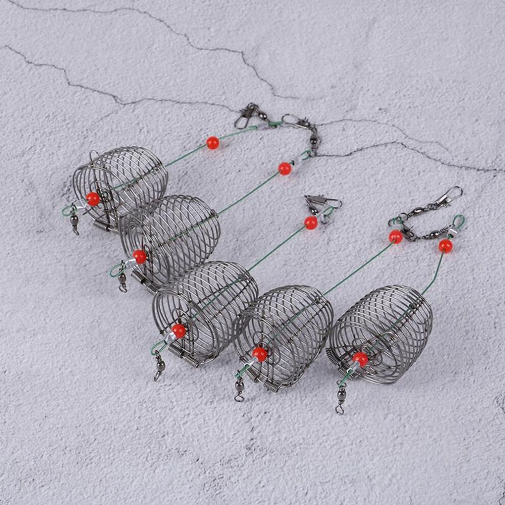 5pcs Wire Fishing Lure Cage Fish Bait Cage Fishing Trap Basket Feeder Holder