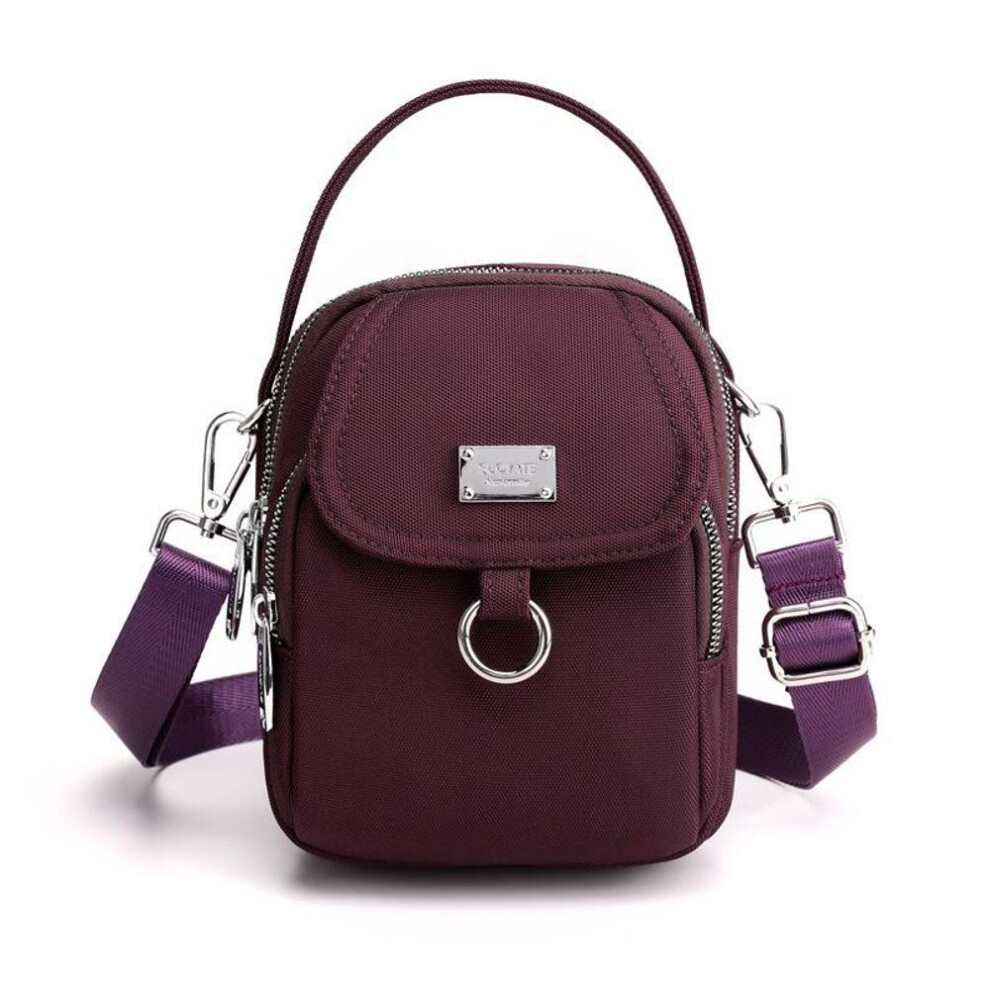 (purplish red) 2022 Women Nylon Multipocket Shoulder Bag Crossbody Purse Mini Wallet Handbag Zipper Case Pouch Messenger Bags 8 Colours