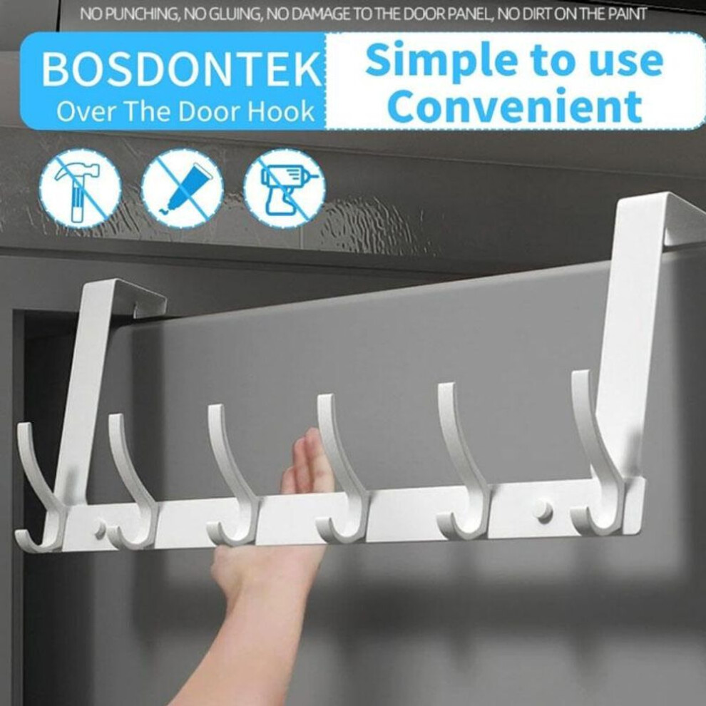 (white) Over The Door Hanger With 6 Hooks, Heavy Duty Over Door Hooks For Bedroom, Back Of Door Hooks Storage For Coat Towel Bag