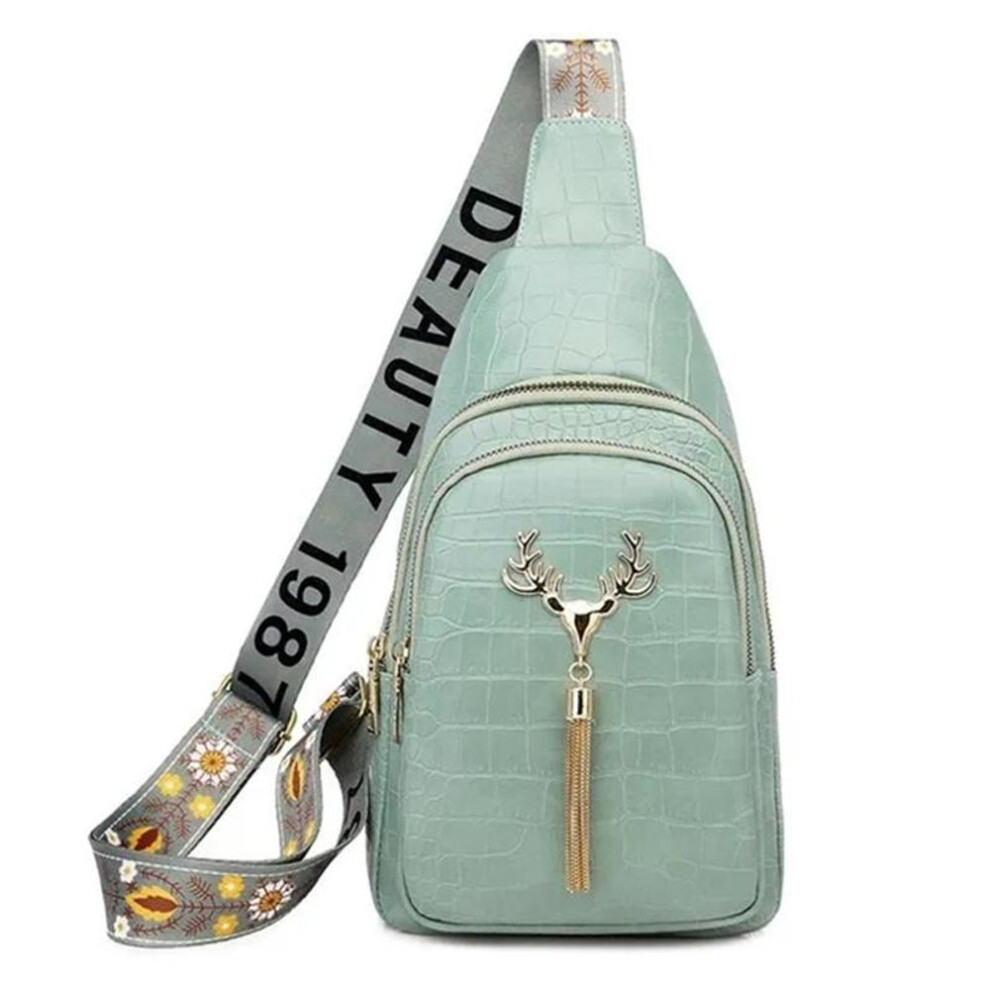 (green) New Women&apos;s Fashion Sling Bag Pu Leather Travel Bags Daily Crossbody Messenger Bag Waterproof Durable Chest Pack Shoulder Bags
