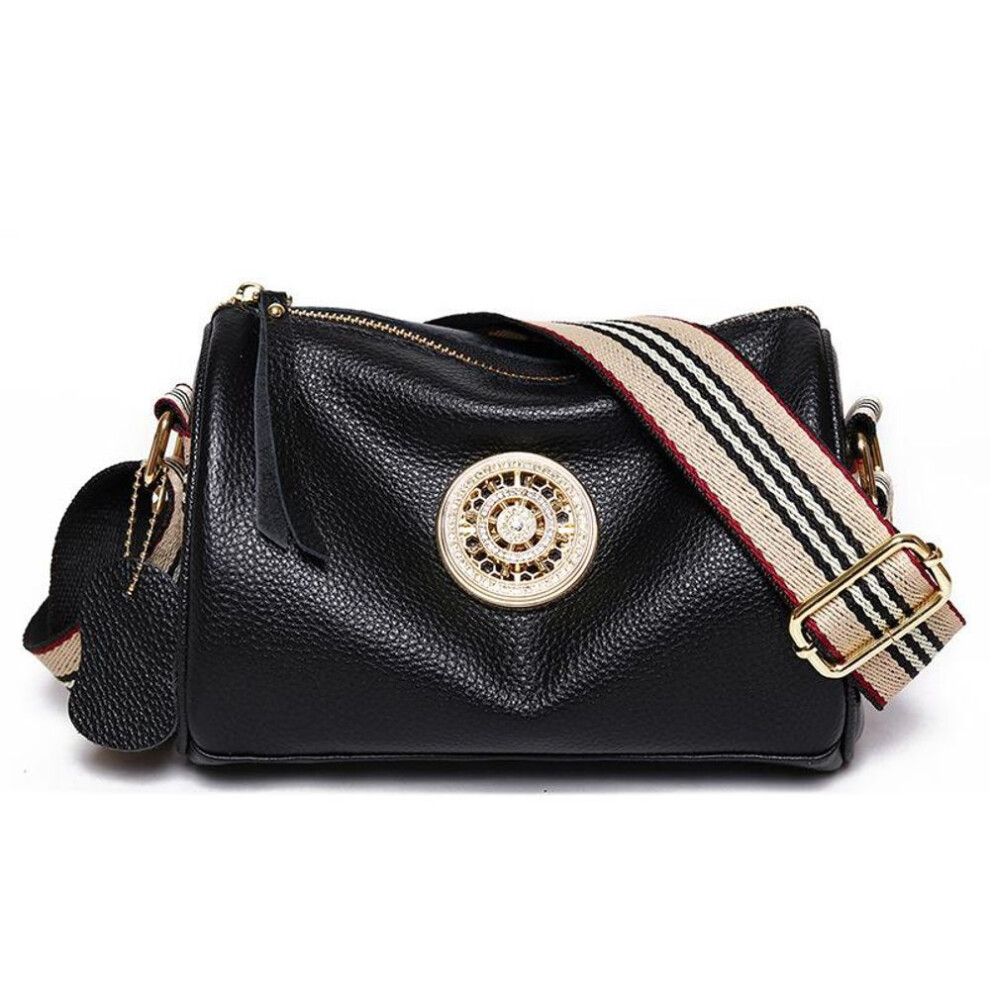 (black, one Size) Leather women's bag new simple fashion wide strap single shoulder crossbody bag