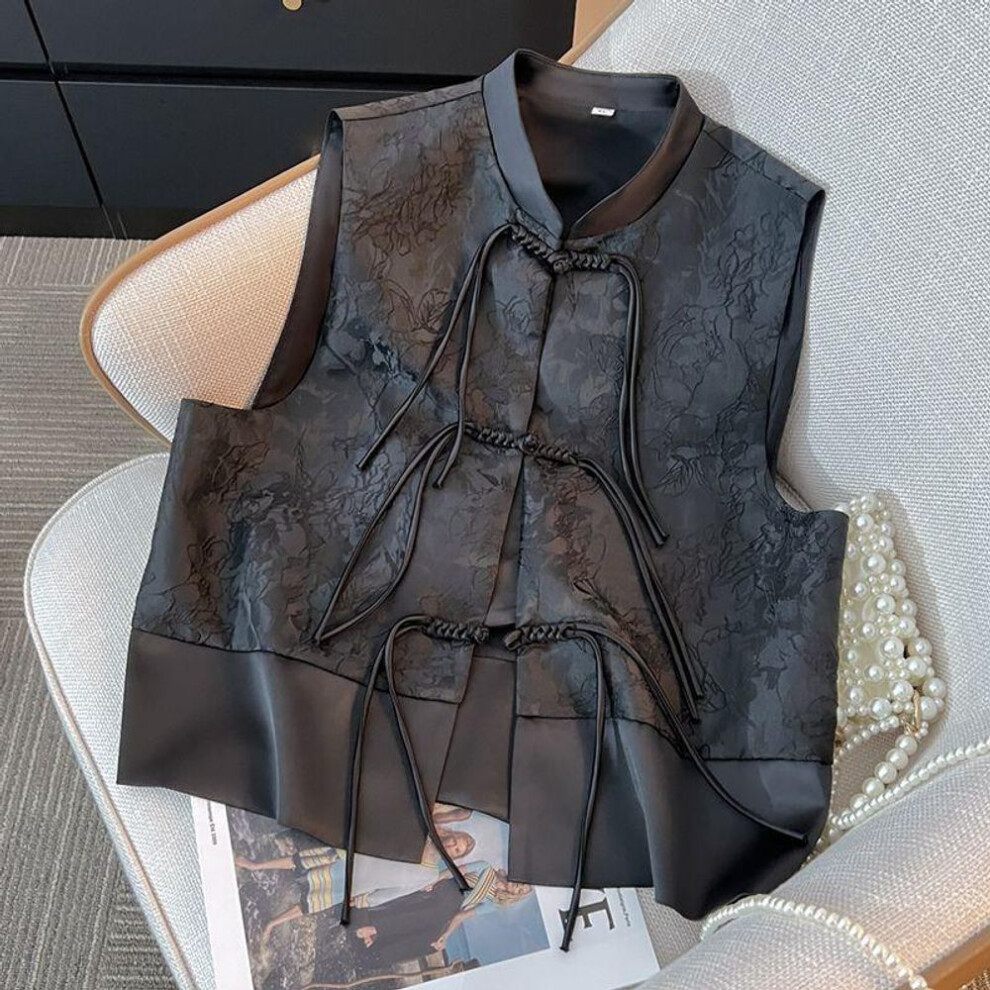 (XL, black) Vintage Style Waistcoat For Women With Elegant Floral Design, Perfect For Spring And Autumn