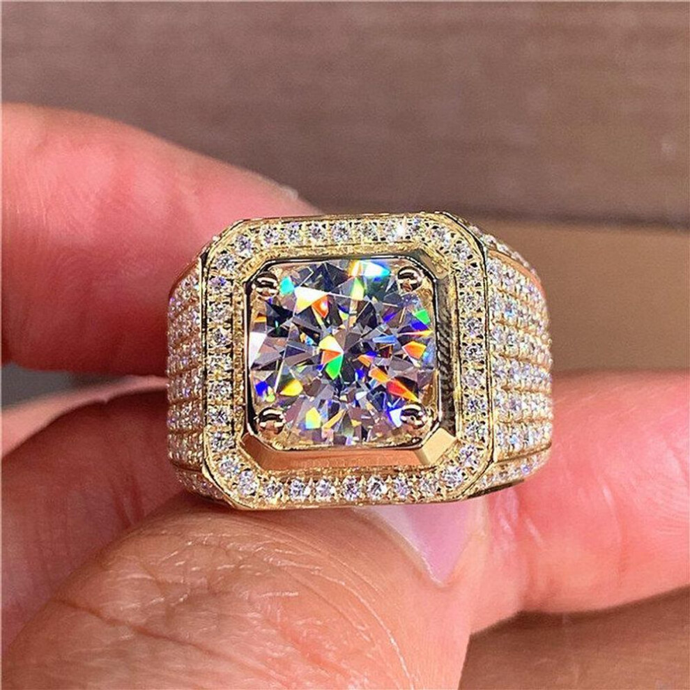 (gold, 13) Charm Classic Men&apos;s Ring Gold Wedding Engagement Proposal Ring Size 8-13