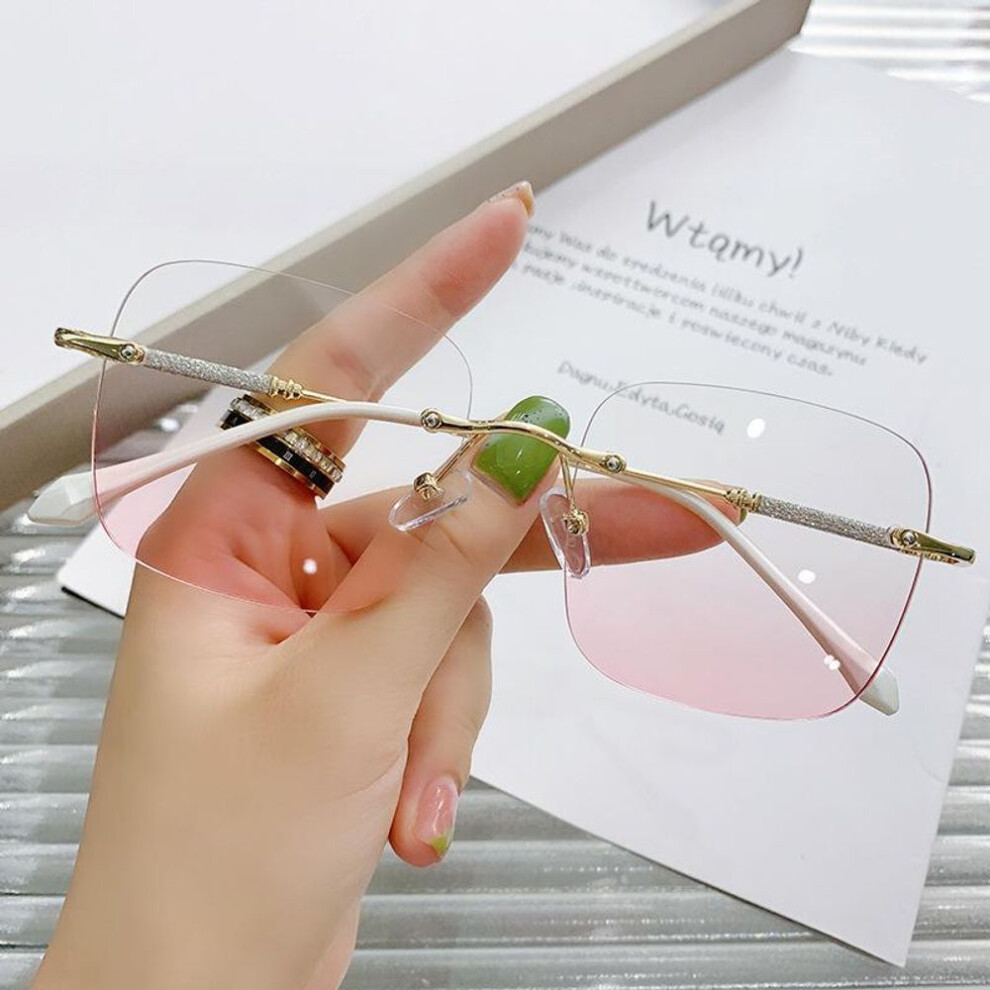 (pink, -5.0) Oversized Square Myopia Glasses Women Men Anti Blue Light Computer Metal Frame Prescription Eyeglasses 0~-6.0