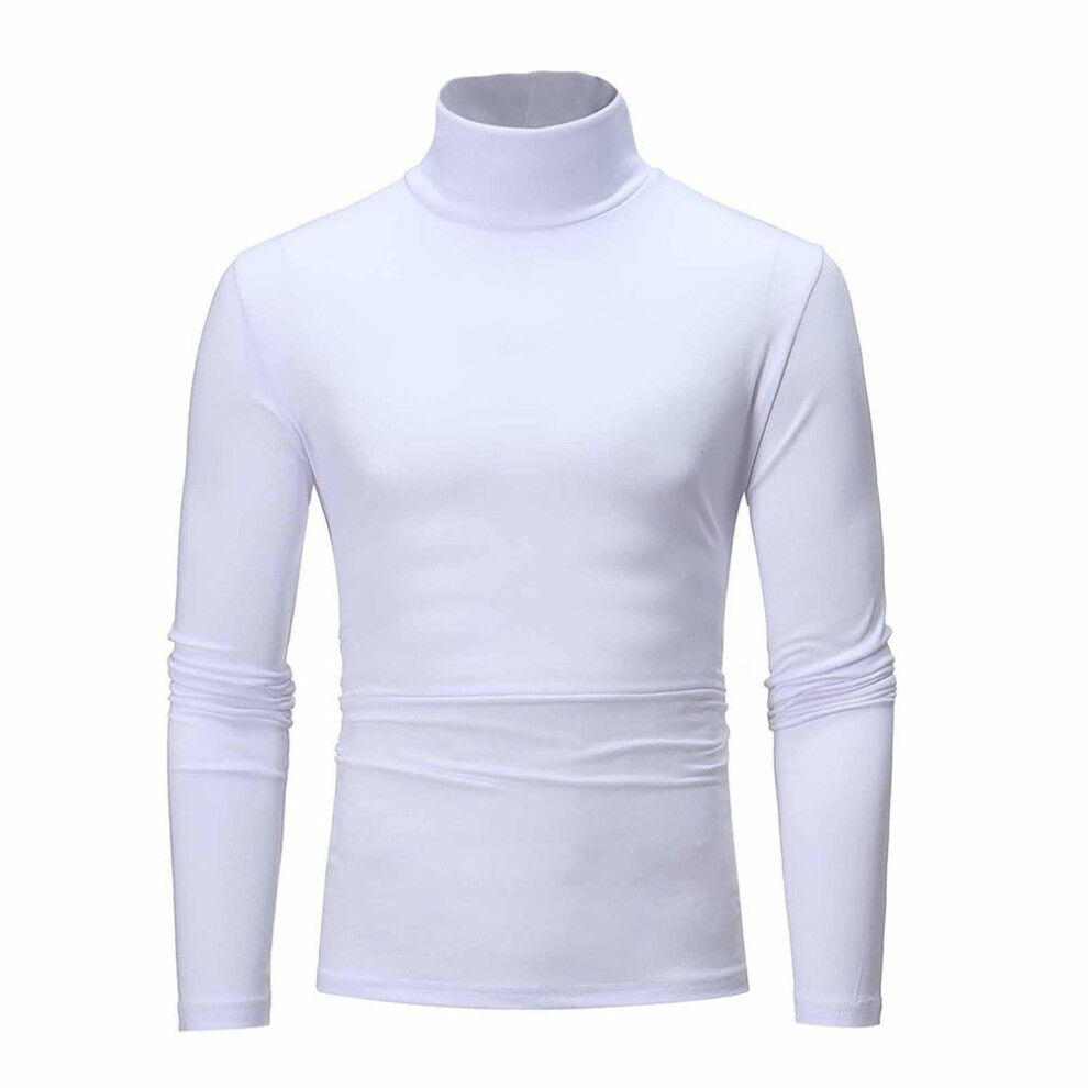 (white, XXXL) Men&apos;s Autumn Winter Turtleneck Long Sleeve Slim Pullover Sweater Blouse Top