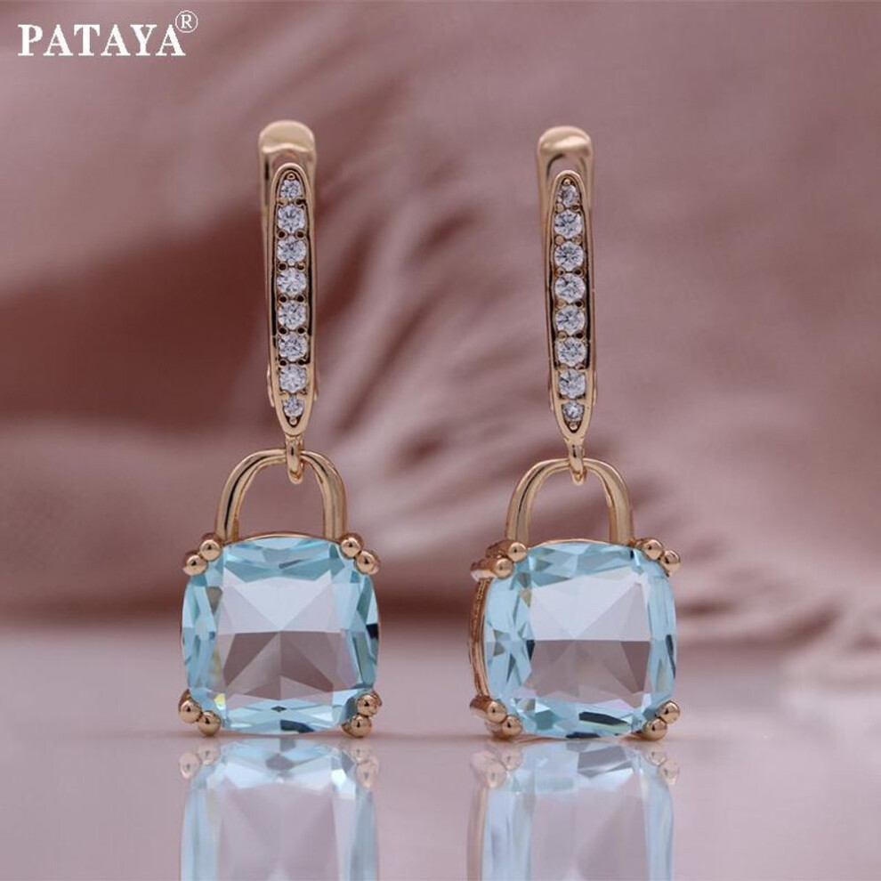 PATAYA Rose Gold Color Italian Craft Light Blue Artificial Zircon Earrings