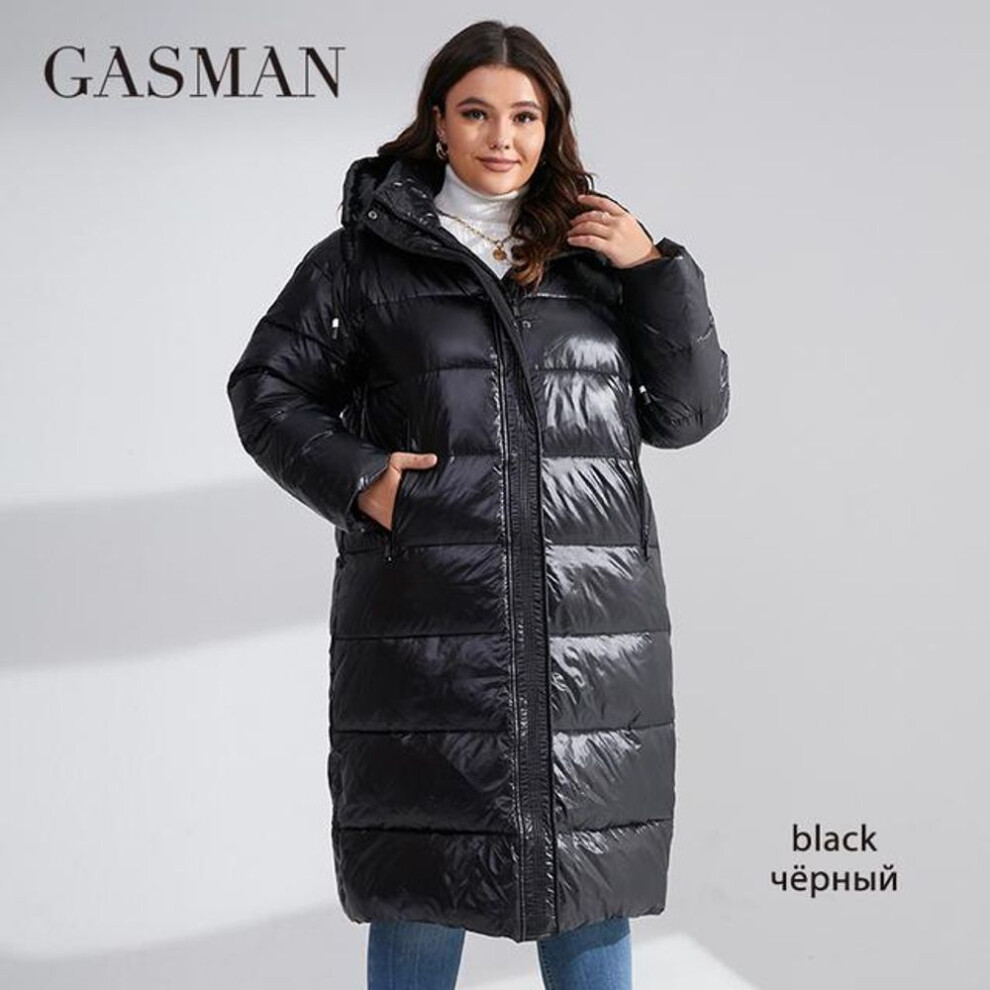 (black, XL) Gasmam 2023 Winter Parkas Women Warm Long Classic Zipper Lacing Design Pocket Hooded Loose Down Jacket Female Coats 82267