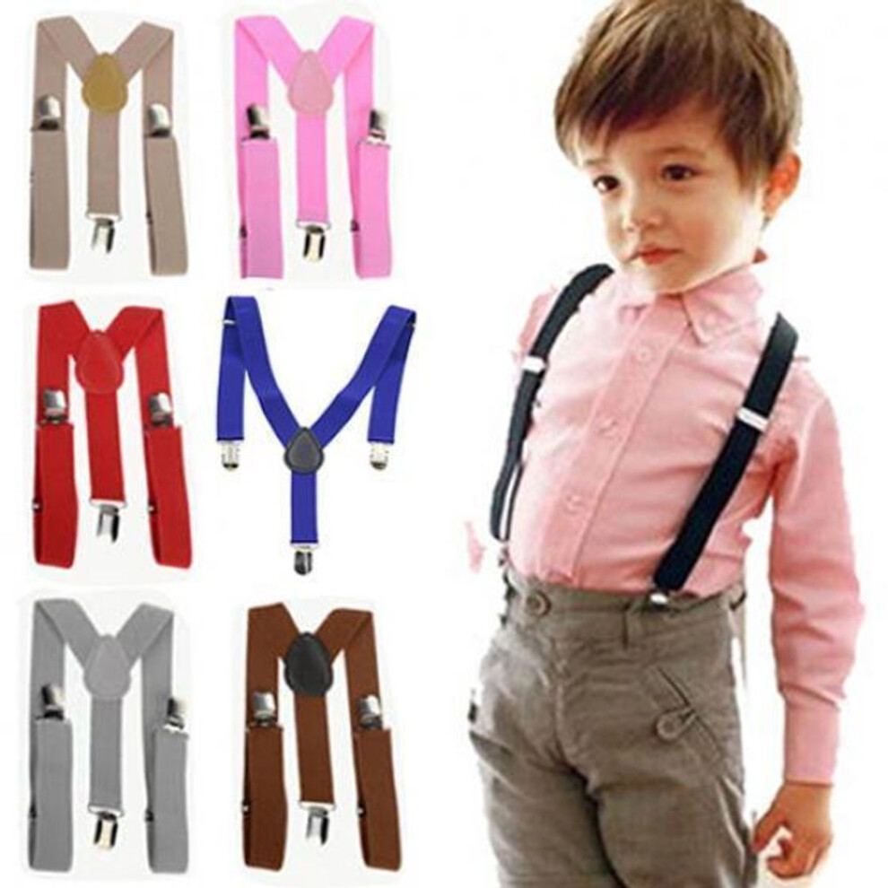 (red, one size) Lovely Kids Boys Girls Y-back Suspender Child Elastic Adjustable Clip-on Braces