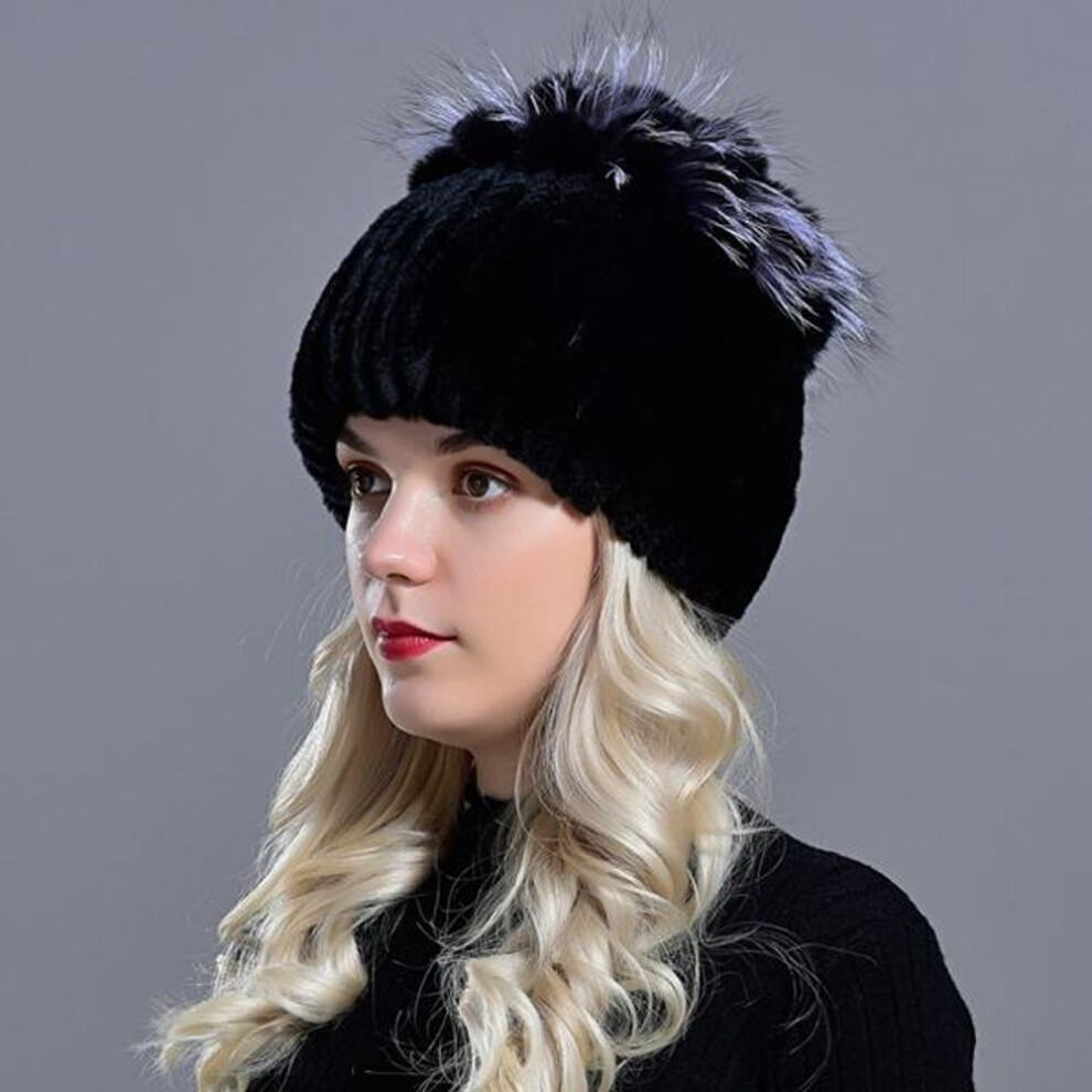 (black, 56-59cm) Fur Hats For Women Winter Rex Rabbit Hat Fox Fur Kniting Female Warm Snow Caps Ladies Elegant Princess Beanies Cap