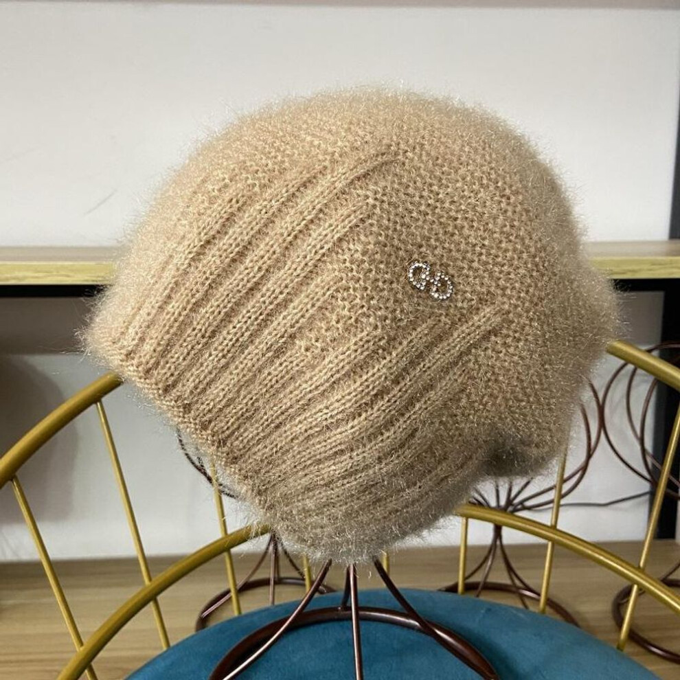 (beige, high elastic) Winter Hats For Women Warm Thick Beanies Girls Outdoor Headwear Knitted Skulls Elastic New Striped Diamond Female Casual Hats