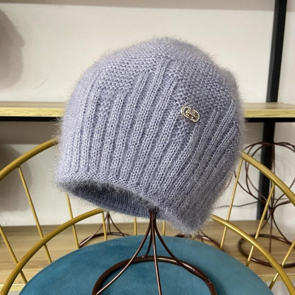 (gray, high elastic) Winter Hats for Women Warm Thick Beanies Girls Outdoor Headwear Knitted Skulls Elastic New Striped Diamond Female Casual Hats