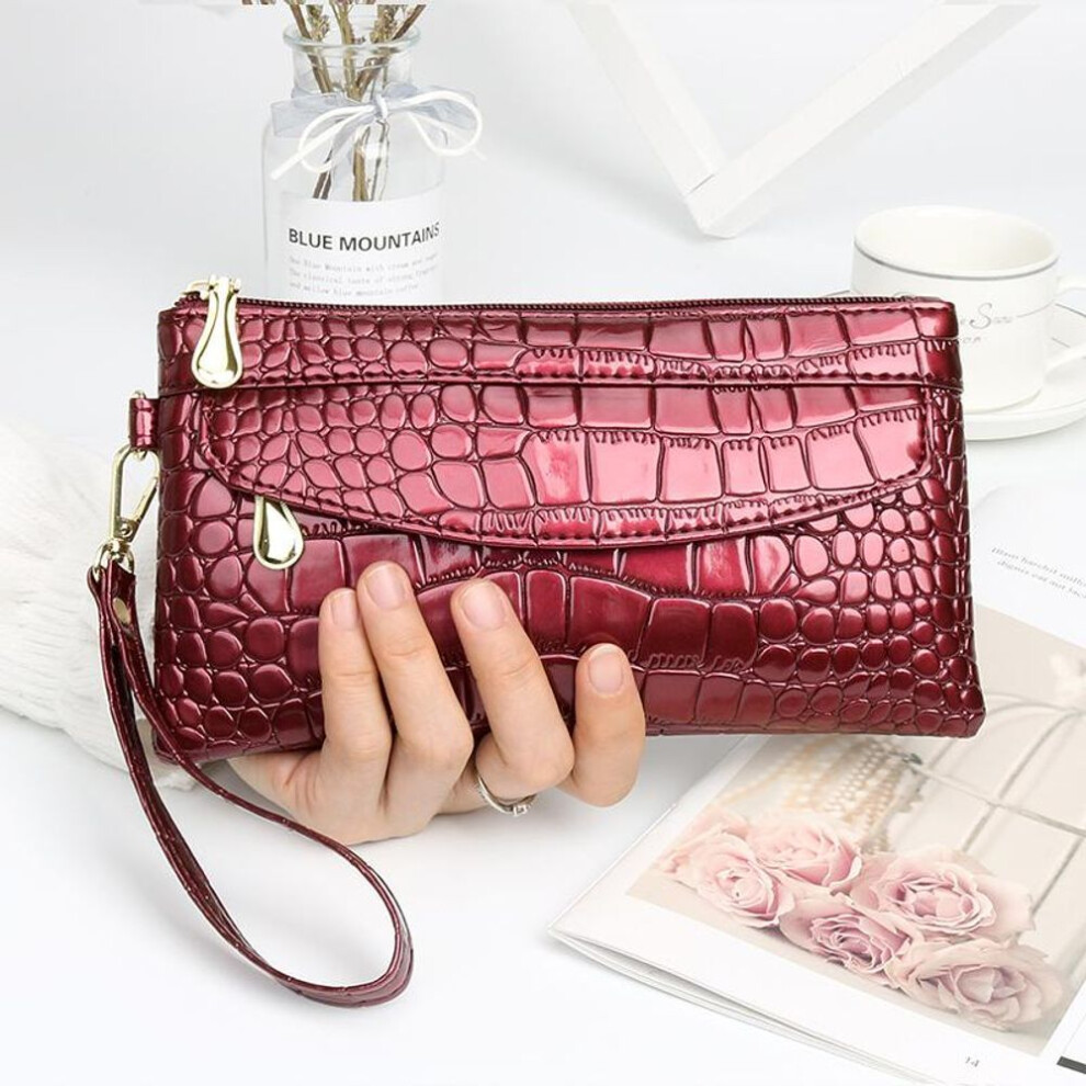 (red) Laamei Wallet Lady Long Lasual Bright Face Clutch Zipper Phone Bag