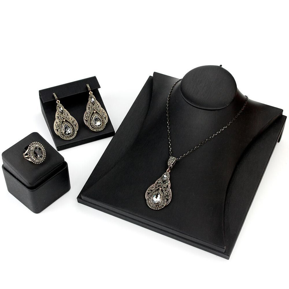 (gray, m) Elegent Bohemia Gray Crystal Earring Necklace Ring Wedding Jewelry Sets for Bride Gift 2023