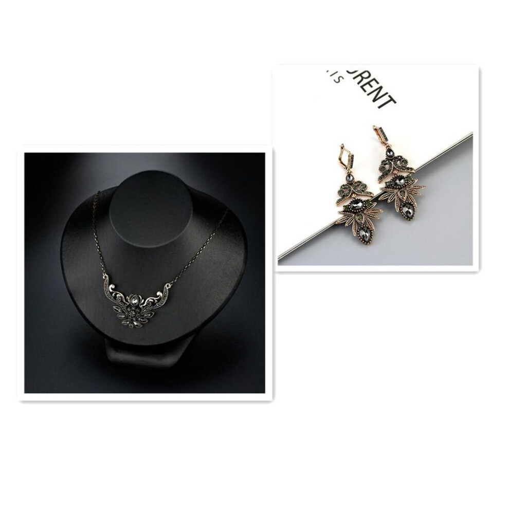(gray) Vintage Bohemia Jewelry Set Antique Gold Color Boho Drop Earring Necklace For Women Bridal Wedding Bijoux