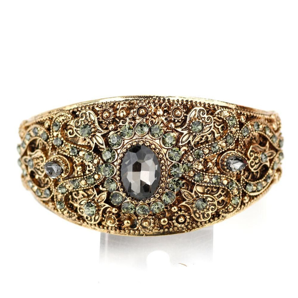 (grey) Vintage Gray Crystal Charm Bracelet For Women Turkish Bangle Retro Gold Color Bohemia Wedding Jewelry