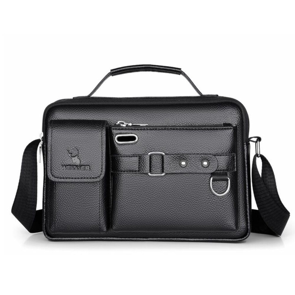 (black) Men's Messenger Bag Leather Crossbody Bag Waterproof Shoulder Bag Multifunction Handbag Classic Work Business Bag