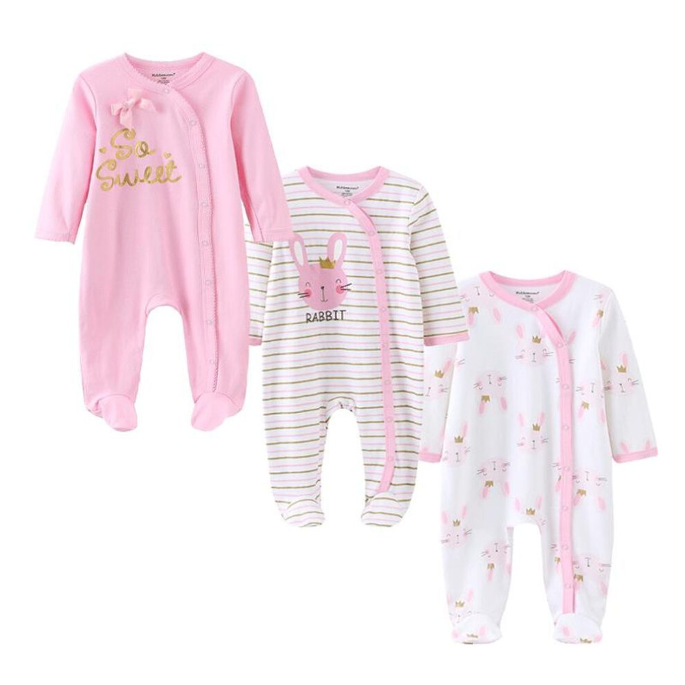 (as the picture, 6M) 3pcs Baby Romper Cartoon Print Newborn Boy Jumpsuit Summer Fall Infant Girl Clothes Cotton Onesie
