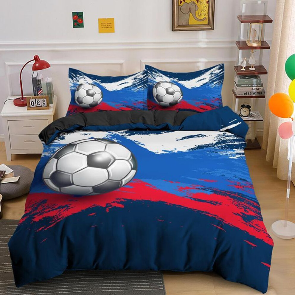 (as the picture, DE 155x200cm) 3D Digital Printing Bedding Set Bedroom Football Quilt Cover Pillowcase Bedding Single Double Bed Full Size 2/3 Pieces Microfiber