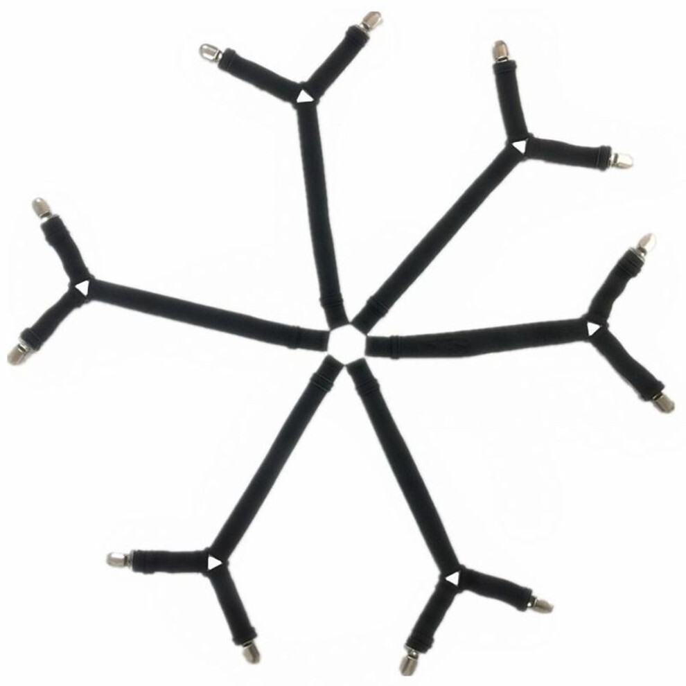 (Black) 6 Sides Bed Sheets Buckle Slip-resistant Straps Mattress Clip Elastic Fastener Belt Grippers
