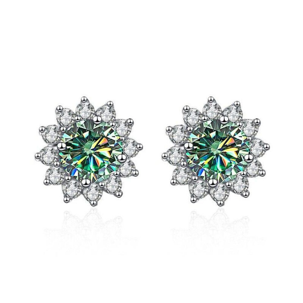 (blue,green, 2 x1 carat) BagueRingen 1 Carat D Color Moissanite Earrings S925 Sterling Silver Jewelry For Women Sunflower Ear-studs Wedding Anniversary