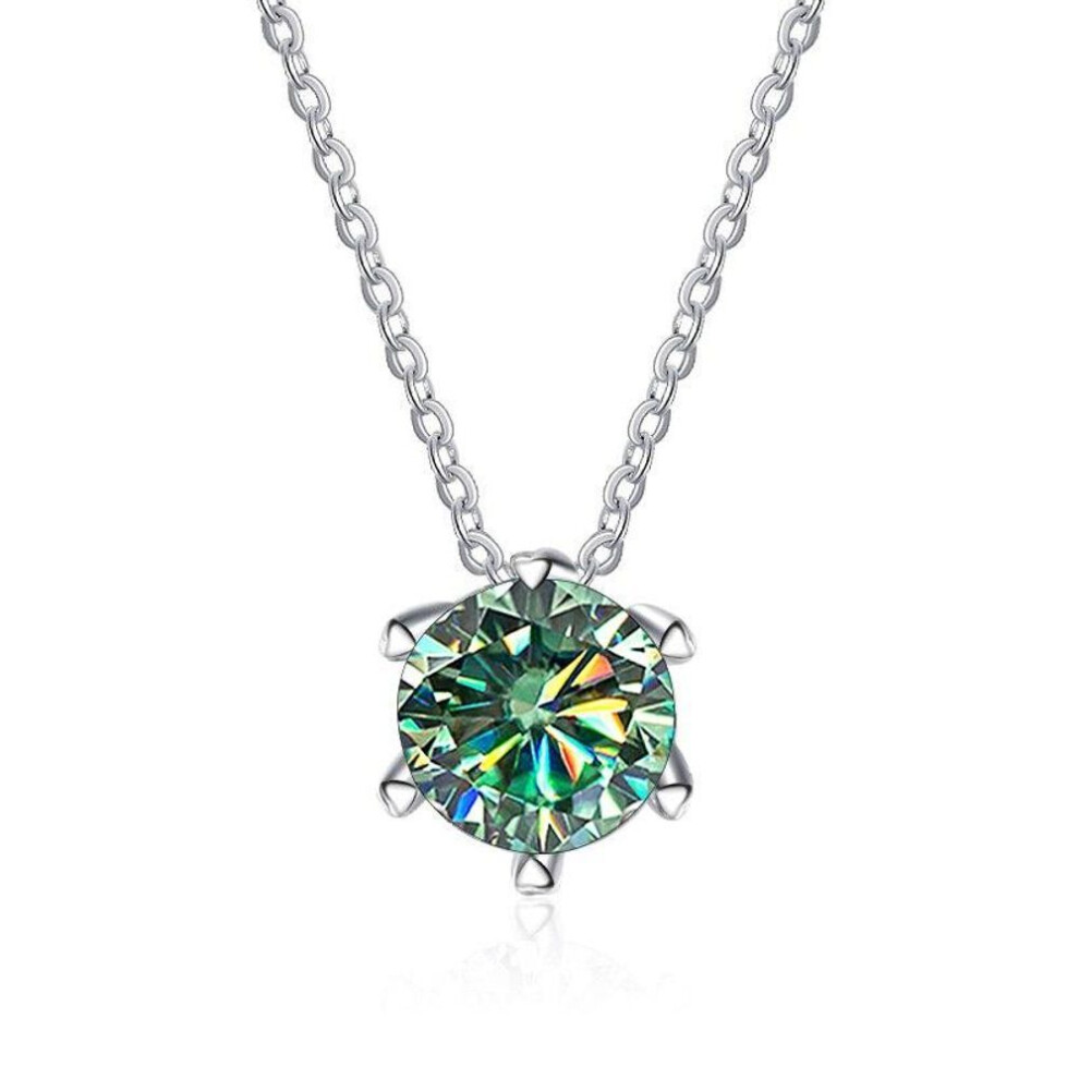 (blue,green, 1.0ct) Bagueringen 100% 925 Silver Necklace Pendant Round 1.0ct D Color Green Moissanite Pass Diamond Test For Women Elegant Necklace