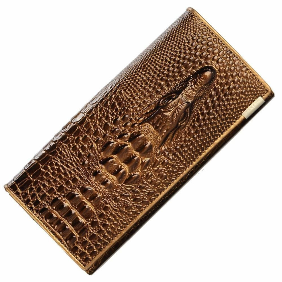 (brown) Wallet Women Crocodile Purse Alligator Coin Purse Female Wallets Lock Split Leather Long Clamp