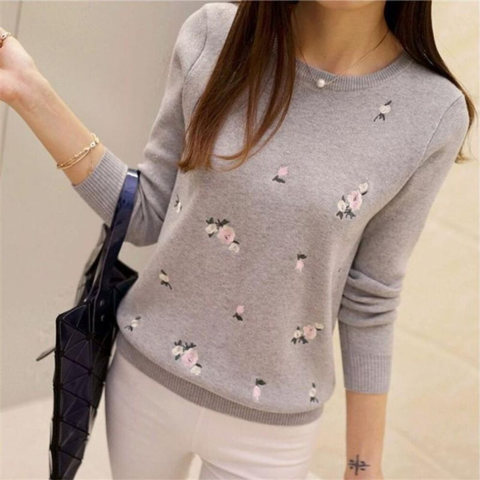 (M, light gray) Winter Sweaters Women Embroidery Ladies Pullover Female Autumn High Elastic Tricot Jumper Wool Tops
