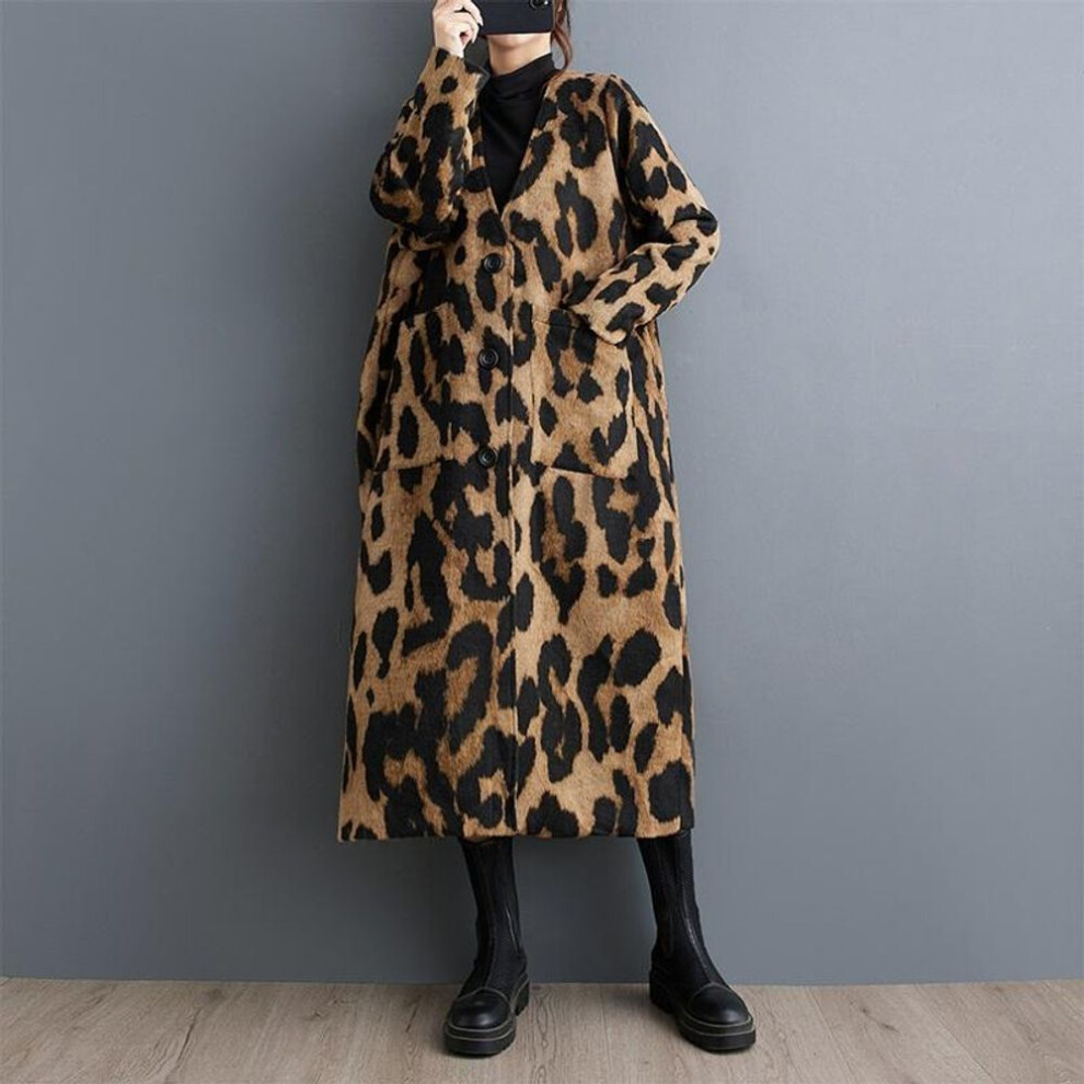 Oversized Vintage Leopard Casual Loose Long Spring Autumn Coat For Women Jacket  Clothes Outerwear