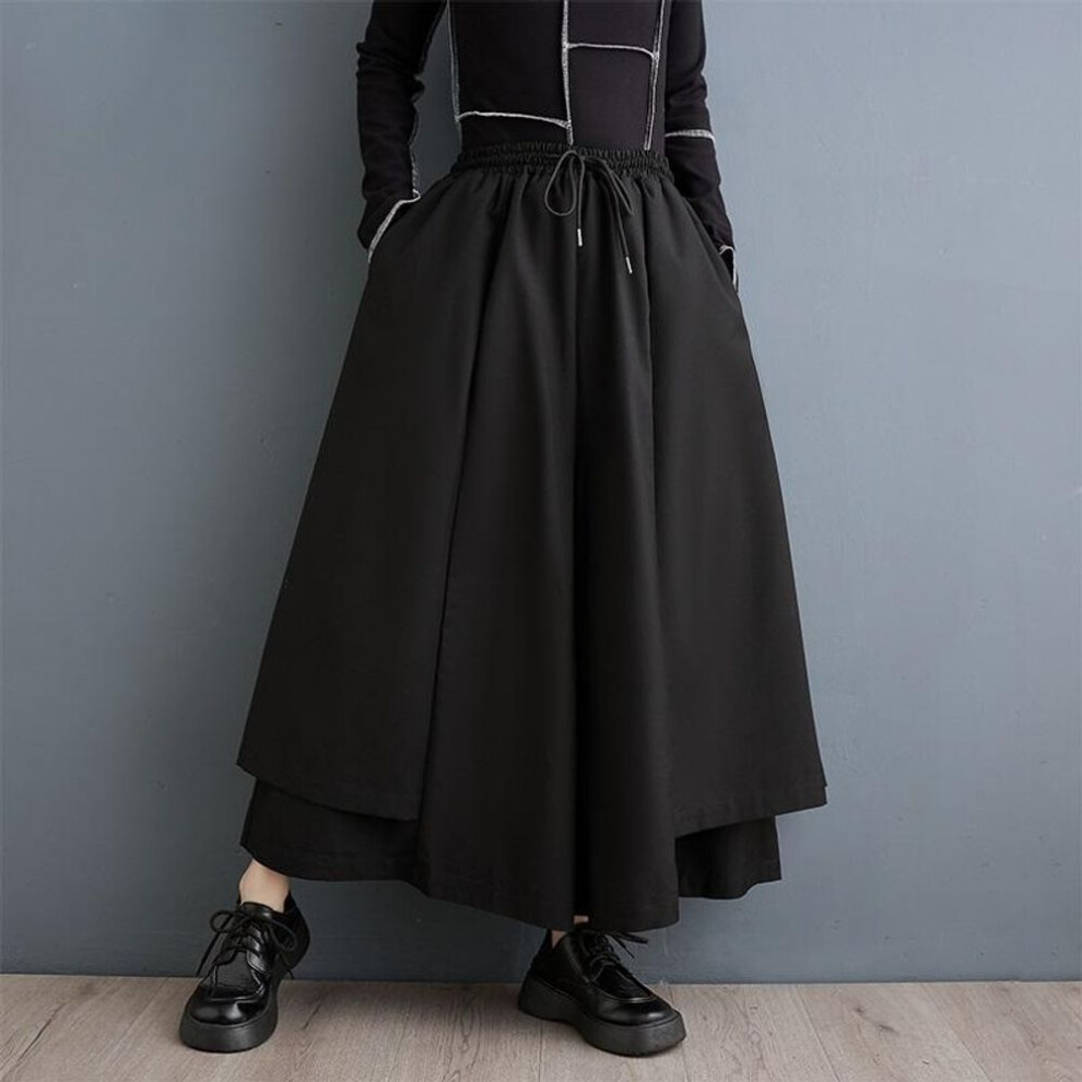 Black Plus size Vintage high Waist Casual loose spring Autumn Summer wide leg Pants Women Trousers