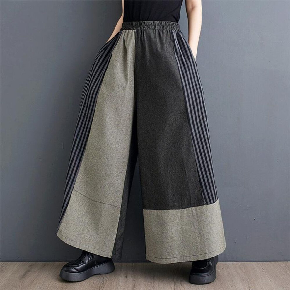 Summer Plus Size Vintage Patchwork High Waist Casual Loose Women Jeans Denim Wide Leg Pants