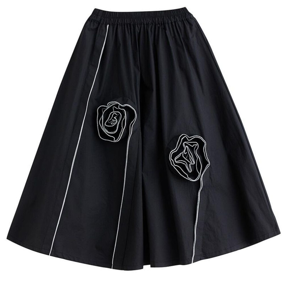Black cotton plus size High waist vintage floral summer casual loose long woman skirt