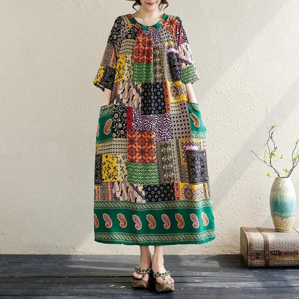 Short Sleeve Plus Size Cotton Vintage Floral New In Dresses For Women Casual Loose Long Summer Dress