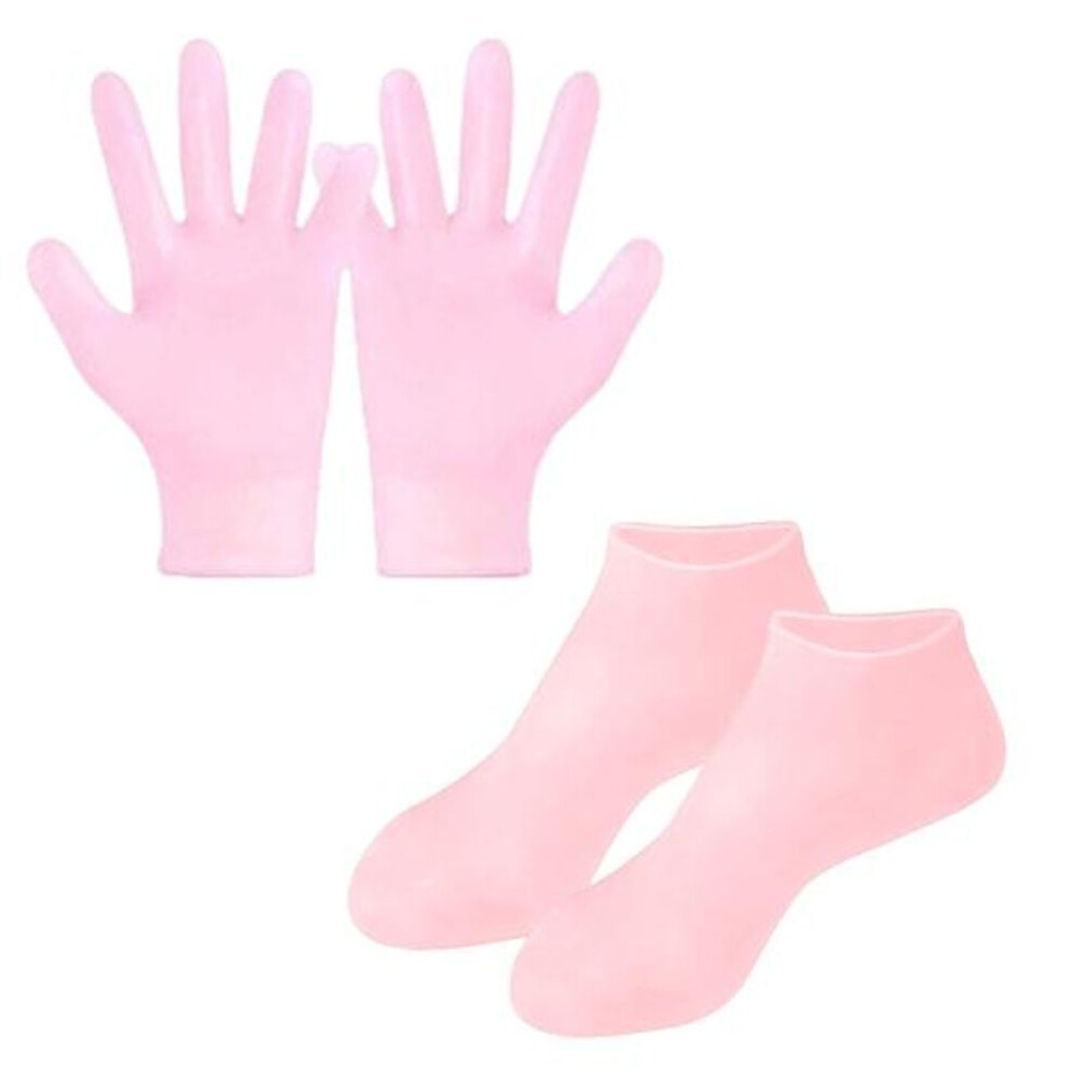 (pink) Moisturizing Glove Socks Set Dry Cracked Skin Calluses Treatment Silicone Gel Spa Gloves For Hand Foot Softening