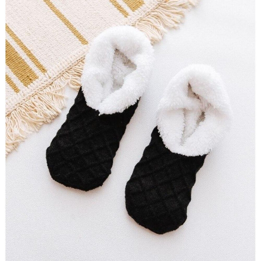 (black, One Size) Winter Thick Woolen Socks Women Thicken Warm Home Bedroom Socks Slippers Men Non-slip Foot Warmer Snow Socks Calcetines Mujer