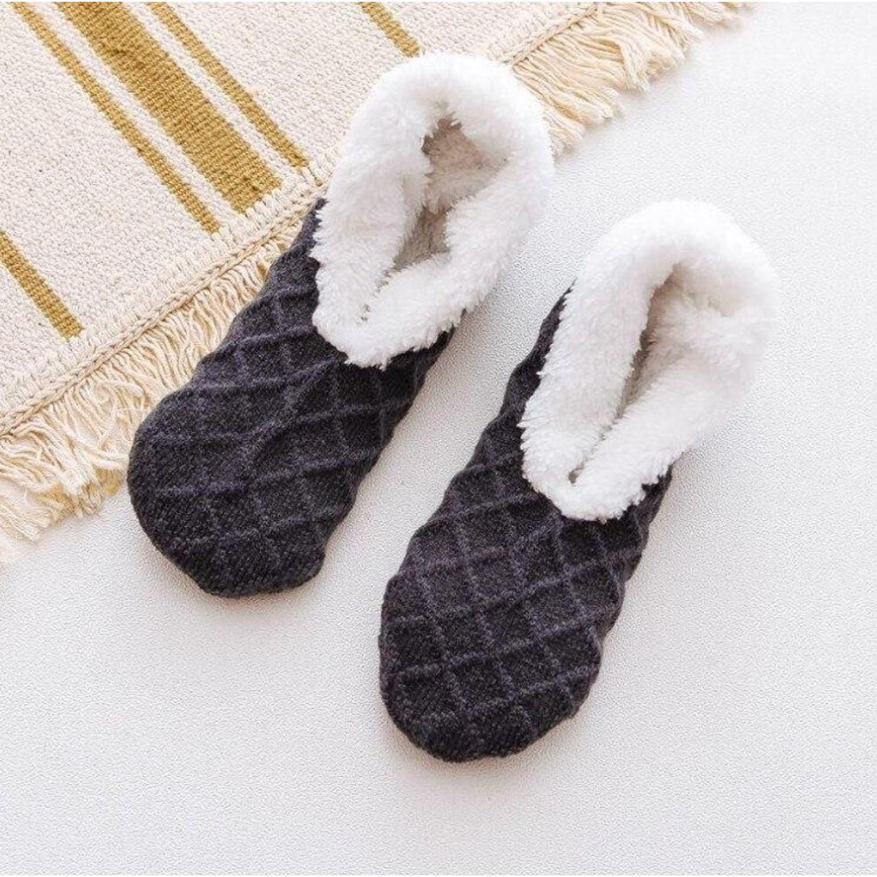 (deep,grey, One Size) Winter Thick Woolen Socks Women Thicken Warm Home Bedroom Socks Slippers Men Non-slip Foot Warmer Snow Socks Calcetines Mujer