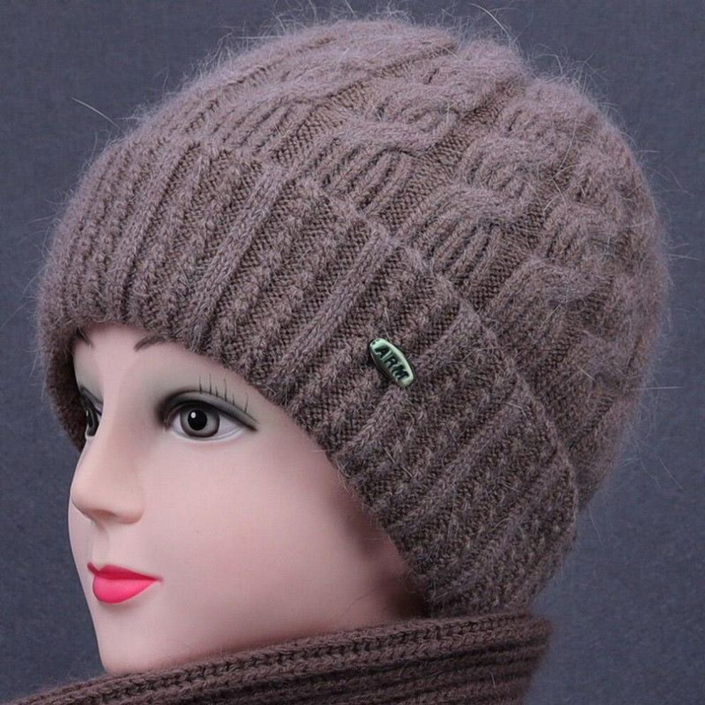 (khaki) 1PC Ladies Plus Velvet Wool Hats Hat Elderly Middle-aged Knitted Hat Outdoor Warm Cold Winter